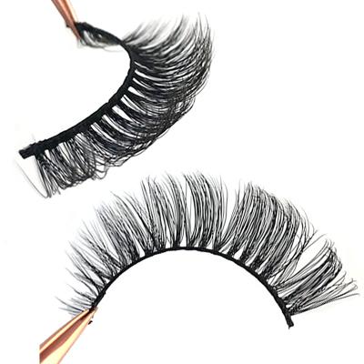 China Russian D softer fluffy curl volume strip lashes natural silk strands faux 3d mink strip eyelashes tapered seller for sale