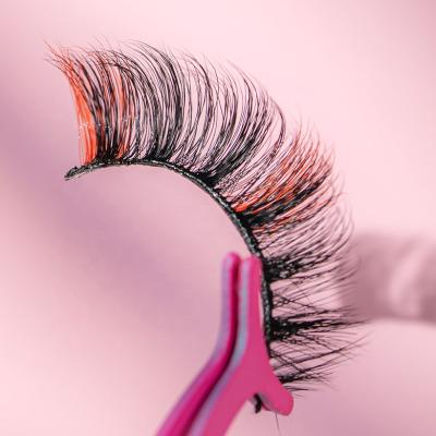 China Wholesale Good Quality Red Color High Quality Tint Lashes D Ring Russian Band Lashes 15mm Faux Mink Eyelashes With Color for sale