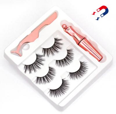 China Magnetic Wicks Wholesale Soft Vegan Silk Wicks Strip Supplies Magnetic Wick Label 3 Pairs False Eyelashes Set Magnet for sale