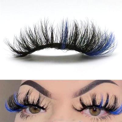 China 22mm full strip lashes seller wholesale 25mm good quality blue fluffy 3d mink colored eyelashes two with colors for sale