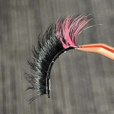 China Wholesale good quality fluffy 3d mink color eye lashes custom seller purple 25 mm colored strip eyelashes with box for sale