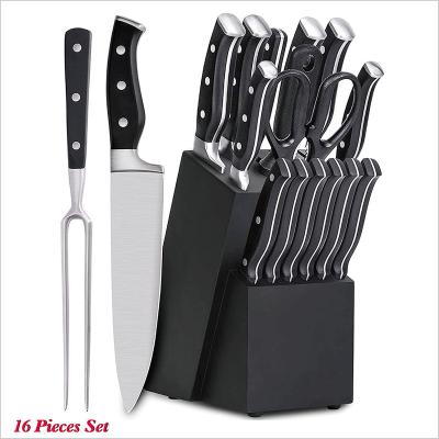 China Viable 16pcs Kitchen Knife Set With Wooden Block Factory 8inch Professional Chef Set for sale