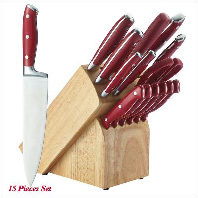 China Viable 15pcs Kitchen Knife Sets Knife Block Set ABS Handle Kitchen Knife With Wooden Block for sale