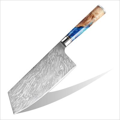 China Viable Damascus Chopper Knife 7.5 inch, made of VG10 Damascus high carbon steel kitchen knife with ergonomic resin wood handle for sale