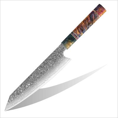 China Professional Chef Kitchen Knife 67Layer VG10 Damascus 10cr15Mov Core Chef Knives With Colorful Resin Steel Sharp Handle Viable for sale