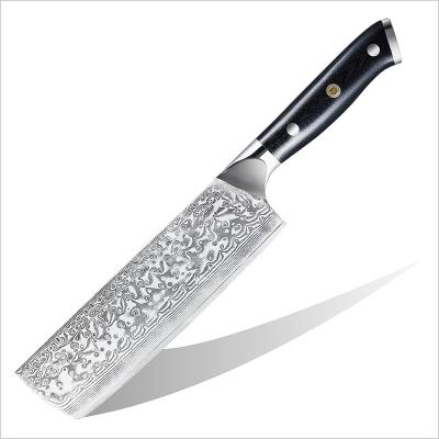 China Viable Professional Damascus Cleaver Kitchen Knives 67 Layers VG10 Damascus Steel Nakiri Mosaic Japanese Pin Knife for sale