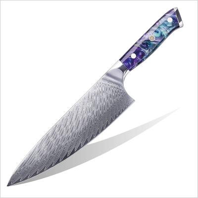 China 8 Inch Damascus Chef's Knife VG10 Damascus Steel Viable Kitchen Knife With Ergonomic Resin Handle Mosaic Pin for sale