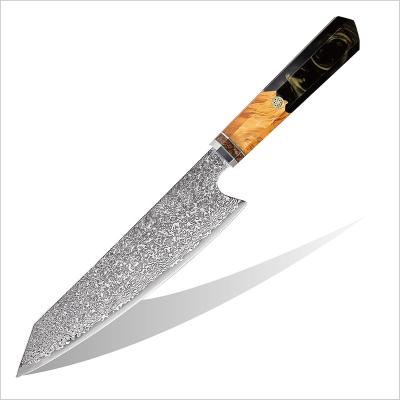 China Viable Japanese High Carbon VG10 Damascus Steel Kitchen Knife With Ergonomic Resin Handle Damascus Wood Chef Knife 8 Inch for sale