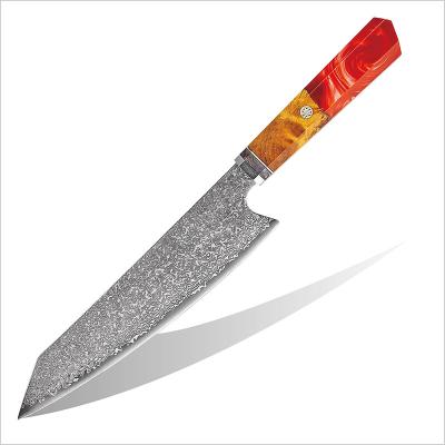 China Durable 8 Inch Damascus Chef Knives Unique Resin Handle Vg-10 67 Seats Japanese Stable Wood Kitchen Knife for sale