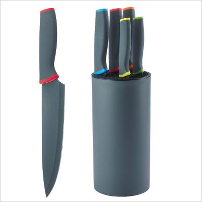 China Viable Kitchen Knife Set With Stand 6pcs TPR Handle Knife Set Chef Knife Set for sale