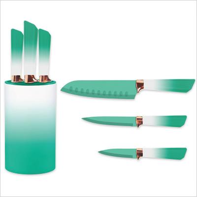 China Sustainable Kitchen Knife Set With Stand Chef Knife Set 4pcs Gold Handle Knife Set for sale