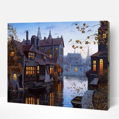 China Wholesale American City Landscape Oil Painting 30x40 40x50 Style Picture Diy Acrylic Paint Custom Paint By Numbers For Beginner for sale