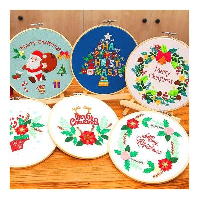 China Europe Christmas Theme Cross Stitch Embroidery Set Flower Patterns Sewing Set With Embroidery Hoop Handmade Arts Crafts Sewing Gift for sale