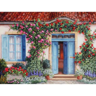 China Paintings Wholesale Picture Courtyard Landscape Kit Embroidery Fabric Cross Stitch Fabric Europe Factory Wall Cross Stitch Kit for sale