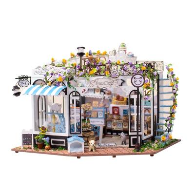 China Wooden Handmade Puzzle Pet Shop Doll House Kit Emily Miniature House Toy Wholesale Custom Hot Selling Diy Cartoon 3D Puzzle for sale