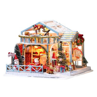 China Miniature Toy House Furniture Toys Gifts 3D Doll's Room Kit Amazon Hot Selling DIY Wooden Glass Puzzle Cartoon for sale