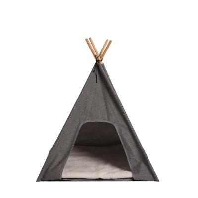 China Pawise Breathable Luxury Washable Canvas Pet Teepee Tent Foldable Bed For Dog Cats With Removeable Pillow for sale