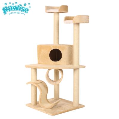 China Pawise Plush Cat Scratching Poles Condos Towers Plush Safety Cat Trees House Sustainable Interactive Cozy Furniture Cat Tree for sale