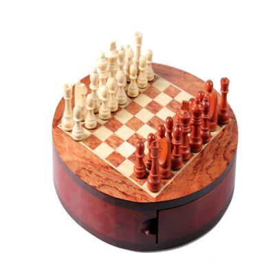 China Wooden Round Wooden Box Chess Board Round Chess Set for sale