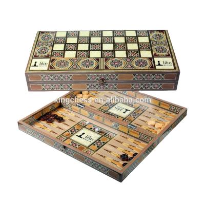 China Wooden Wooden Backgammon and Chess Combination Game Set 2 in 1 Antique Wooden Game Set for sale