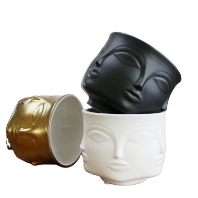 China Eco-friendly Custom Indoor Plant Human Head White Flower Ceramic Head Planter Pots For Decoration for sale