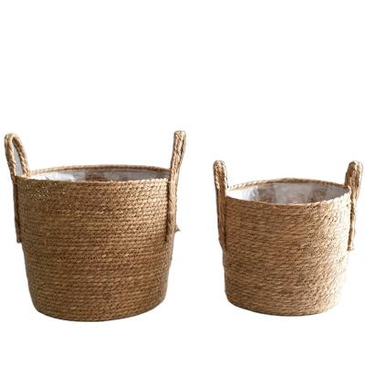 China Wholesale Nordic Handcrafted Large Garden Style 3pcs Set Woven Sea Grass Basket for sale