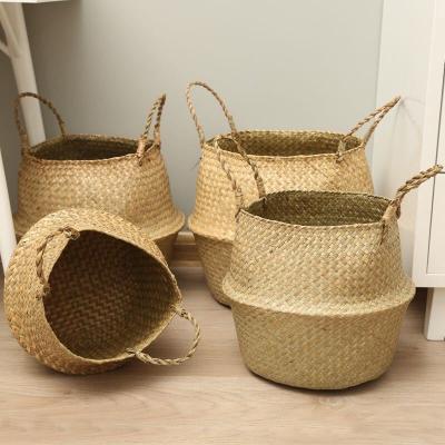 China Nordic Handwoven Pot Container Handwoven Container Plant Basket Flower Basket Storage Garden Style Vegetable Plankton Folding Laundry Basket for sale