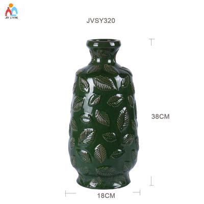 China Modern Home Decorations 2021 New Design High Quality Home Decorative Ceramic Tall Vases With Embossed Leaves Design for sale