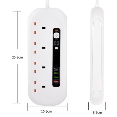 China New Trends 4 Ways AC Outlets UK Commercial Dual 4usb PD20W+QC3.0 Outlets Dual Charging Power Strip Timer Surge Protector Fast Power Strip for sale