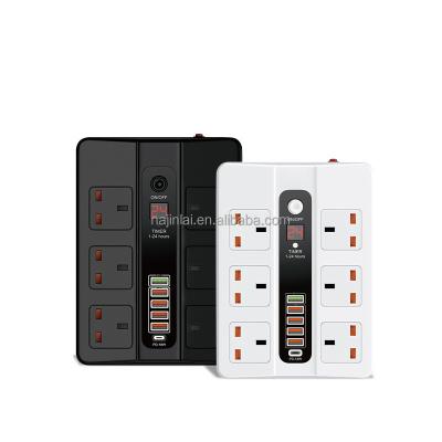 China 2022 Commercial Hot Selling UK 6 AC Outlet Power Socket With 18W PD Double Fast Charging Surge +QC3.0 Protect 10A 250V Extension Cable for sale