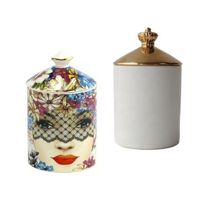 China Europe wholesale white candle jars luxury empty container ceramic candle jar vessel with lid and gift box for sale