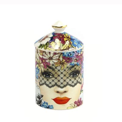 China Europe Girl Decorative Unique Face Luxury Personalized Ceramic Scented Candle Jars With Lids Candle Holders for sale