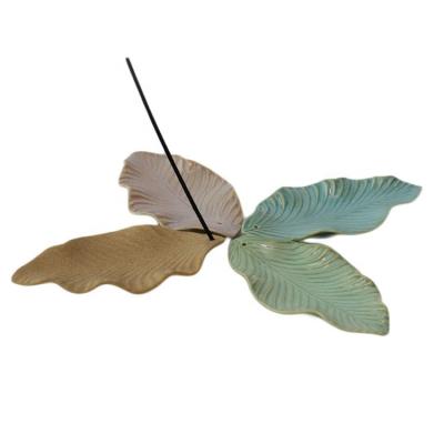 China Europe Factory Supply Color Incense Holder Decorative Ceramic Incense Stick Holder Custom Leaf Shape Bulk for sale