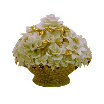 China Hand Made China Wedding Flowers Large Wall Hanging Opens Porcelain 3d Ceramic Flower Basket for sale