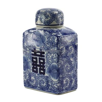 China Good Quality Traditional Antique Design Decorated Ceramic Blue And White Ginger Jar With Lid Porcelain Pattern Temple for sale