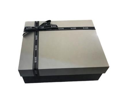 China Handmade Custom Top And Bottom White T-shirt Scarf Bangs Matte Black Gift Box With Bow Paper Boxes for sale