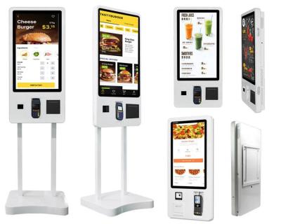 China Restaurant 27 Inch Android Self Service Payment System Ordering Kiosk With Ticket Printer Temperature Scanner for sale