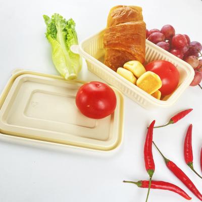 China Food Wholesale America Type Eco-friendly Biodegradable Cornstarch Disposable Rectangle 650ml Plastic Lunch Box for sale