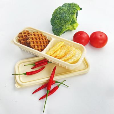 China Food Factory Wholesale 2 Compartments Eco Friendly Biodegradable Cornstarch Rectangle Food Packaging Boxes for sale