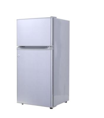 China Double-temperature hot sale 12v dc power solar powered vertical supermarket fridge freezer with battery for sale