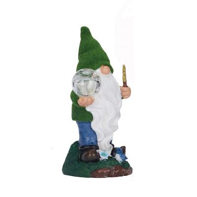 China World Garden Statue Resin Statue Gnome Crystal Ball Outdoor Flocking Carrying Magic Ball With Garden Flag As Gift for sale