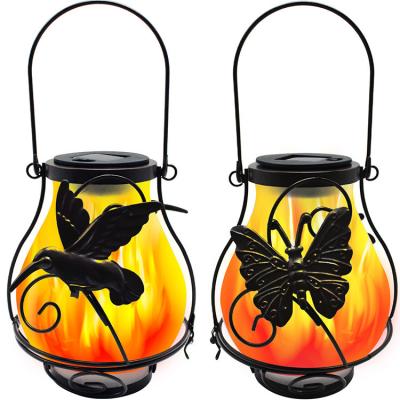 China Garden Hanging Led Hummingbird Butterfly Dragonfly Flame Solar Powered Flashing Lantern Lighting Outdoor Decor Garden Path for sale