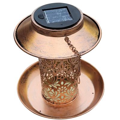 China Wild Birdfeeder Tray Metal Bird Hanging Copper Solar Feeder Unique Retro Mosaic Bronze Garden Lantern Light for sale