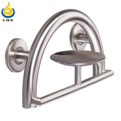 China Foldable; Durable Custom Wall Mounted Safety Seniors Grab Bar With Soap Dish For Bathroom And Washroom for sale