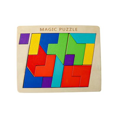 China Toy C01810 Montessori STEM Toys Educational Gift I.Q Fit Colorful Shape Pattern Wooden Magic Puzzle Blocks Geometric Tangram Brain Teasers for sale