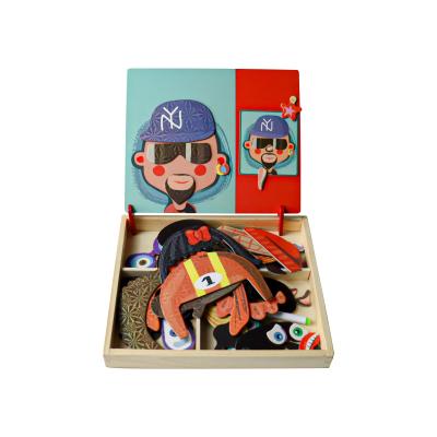 China C02701 Mini Wooden Magnetic Puzzles Toddler Craft Toys Double Sided Drawing Easel Making Faces Emotion Facial Feature Puzzles for sale