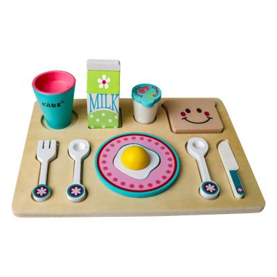 China C02401 Pretend Pretend Educational Delicious Wooden Activity Pack Kitchen Toy Set Toddler Toys Breakfast Set Wooden Food for sale