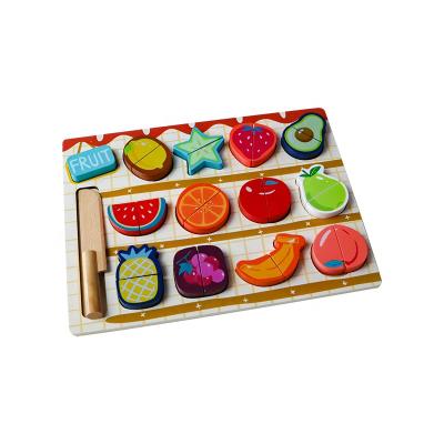 China Playing C02400 Montessori Educational Kitchen To Pretend Magnetic Wooden Puzzle Fruit Fruit Cut Food Play Toy Set for sale