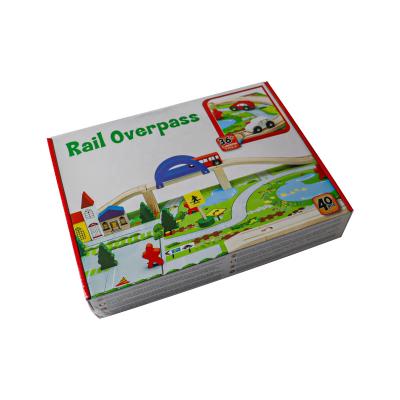 China Deluxe Slot Toy C03100 2021 Train Tracks Accessories 49 Pieces Overpass Wooden Train Rail Set Wooden Railway Toys for sale