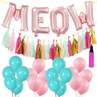 China Birthday Party Decoration 16inch MEW Banner Multicolor Cat Birthday Decors Latex Balloons Tassels With Compressor Birthday Decorations Set for sale